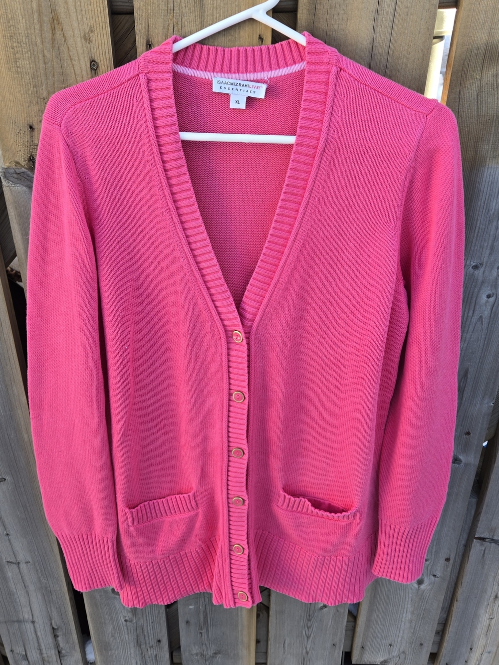 Isaac Mizrahi Hot Pink V-Neck Button Cardigan